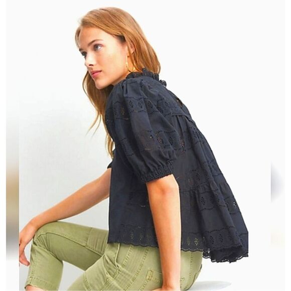 Anthropologie Othilia Black Eyelet Cotton Boho Blouse - Picture 1 of 10